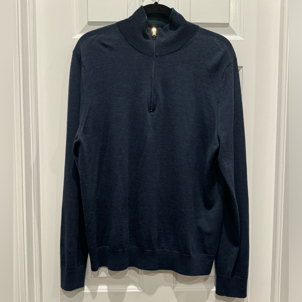 Paul Smith merino wool sweater 3/4 half zip navy blue size xl